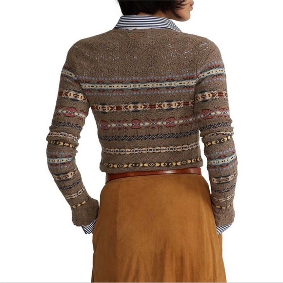 Polo Ralph Lauren Fair Isle Southwestern Wool Cashmere Crochet Pullover Sweater - Picture 3 of 10